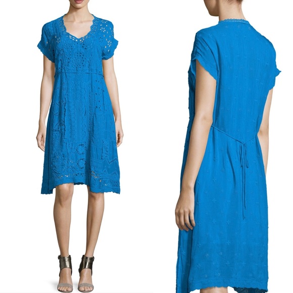 JOHNNY WAS Olympia Eyelet Midi Dress In Ocean Blue Size S - Picture 2 of 14